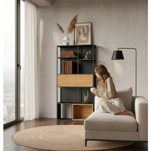 REGAŁ NA KSIĄŻKI METALOWE DREWNO LITE DĄB JESION OLCHA RNK-167